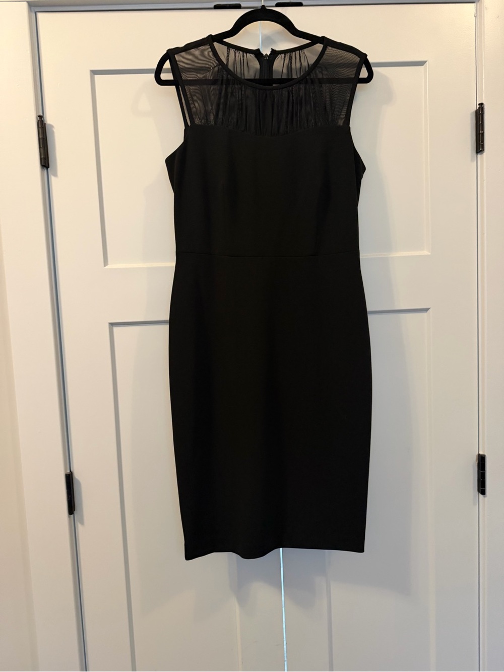 Calvin Klein Black Sleeveless Sheath Dress with Mesh Yoke